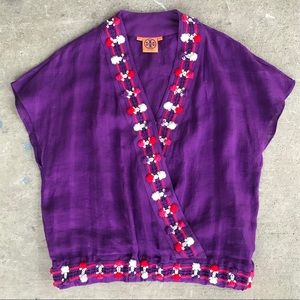 🆕 Listing!  Tory Burch | Violet Linen PomPom Top